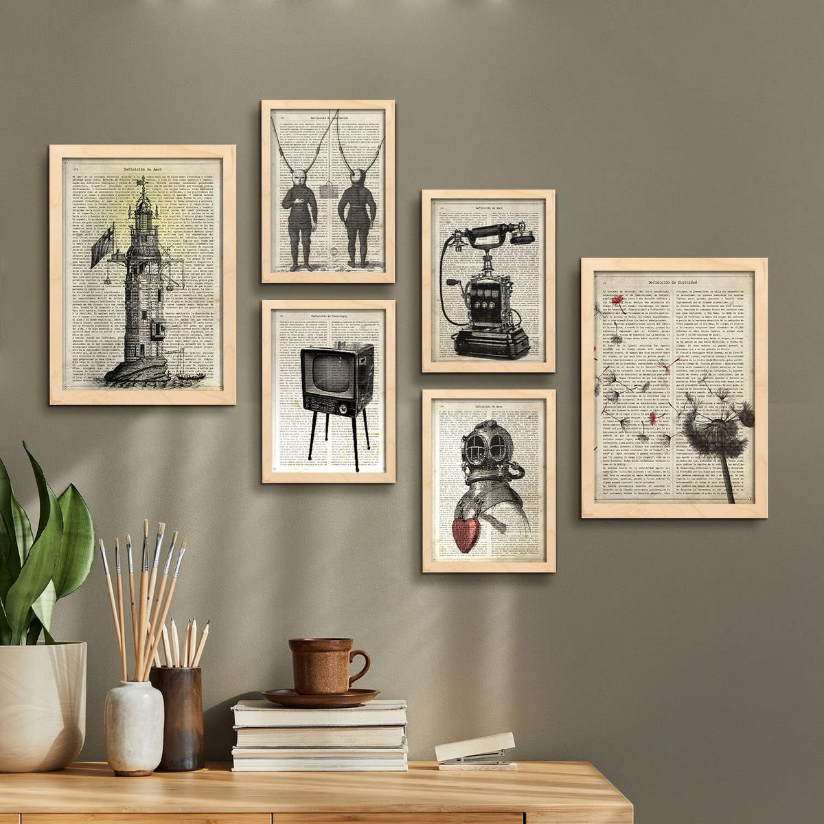 POSTER Set Mit 6 Vintage-Ästhetik Größe A3 & A4 Rahmen aus hellem Holz - Beige, Papier (29.7/1cm) - Nacnic