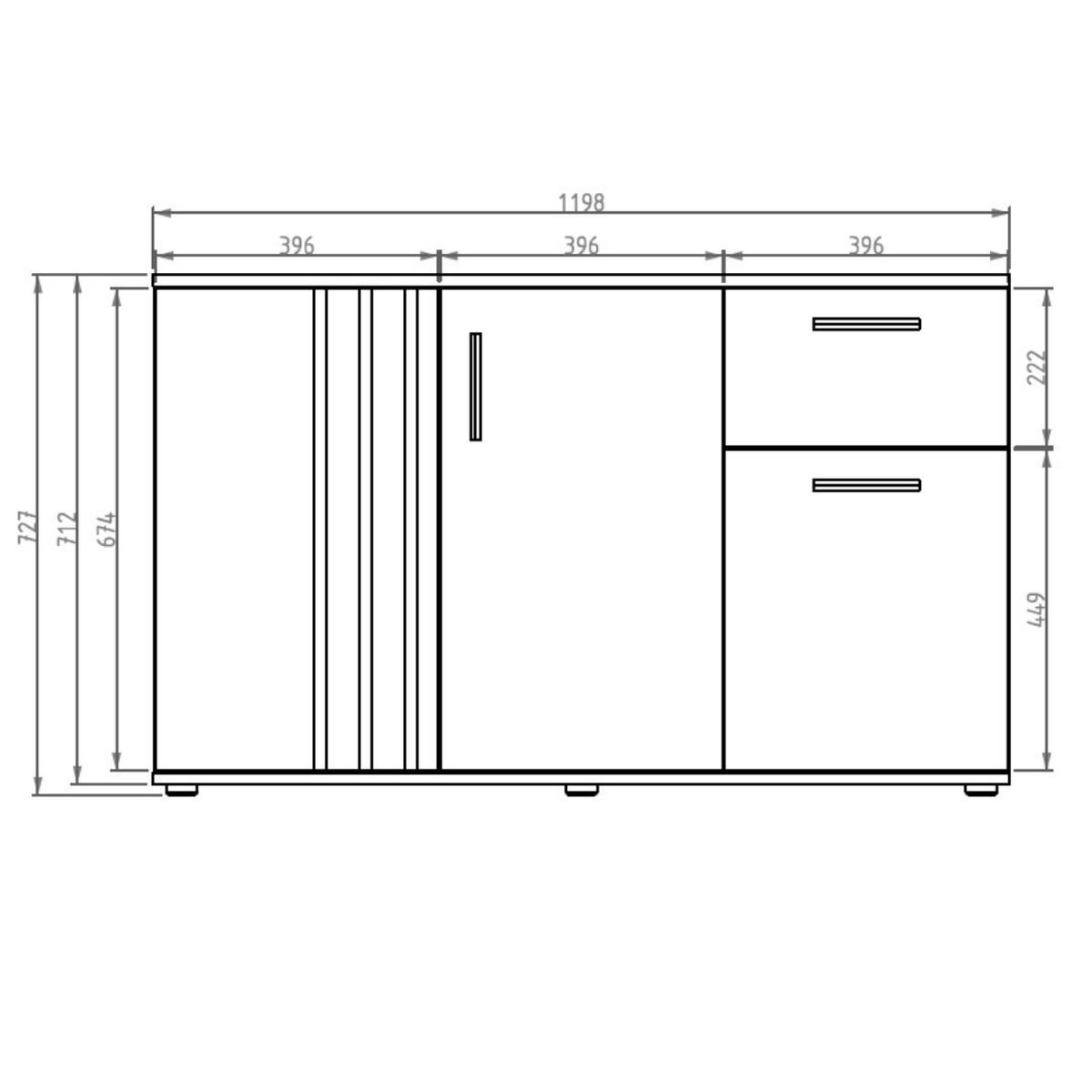 KOMMODE TECTONIC 119,8/72,7/35cm mit 1 Schubladen 3 Türen Schwarz - Schwarz, Holzwerkstoff (119.8/72.7/35cm) - MASSENO