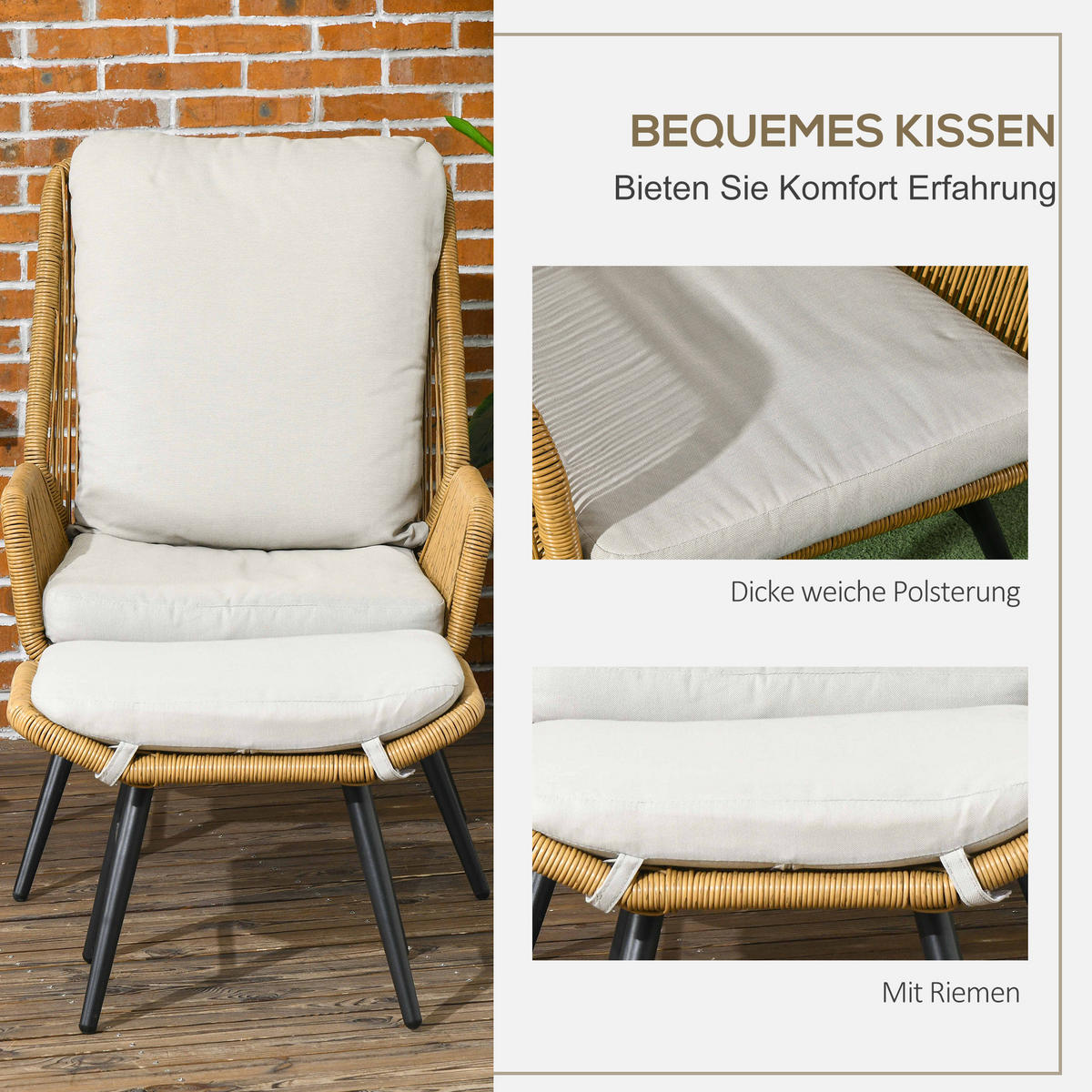 GARTENMÖBEL Set, Polyester, Naturholz - Naturfarben, Kunststoff - Outsunny