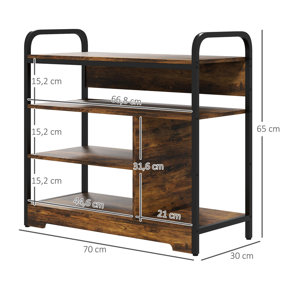 SCHUHREGAL mit 4 Ebenen - Braun, Holzwerkstoff (30/65/70cm) - HOMCOM