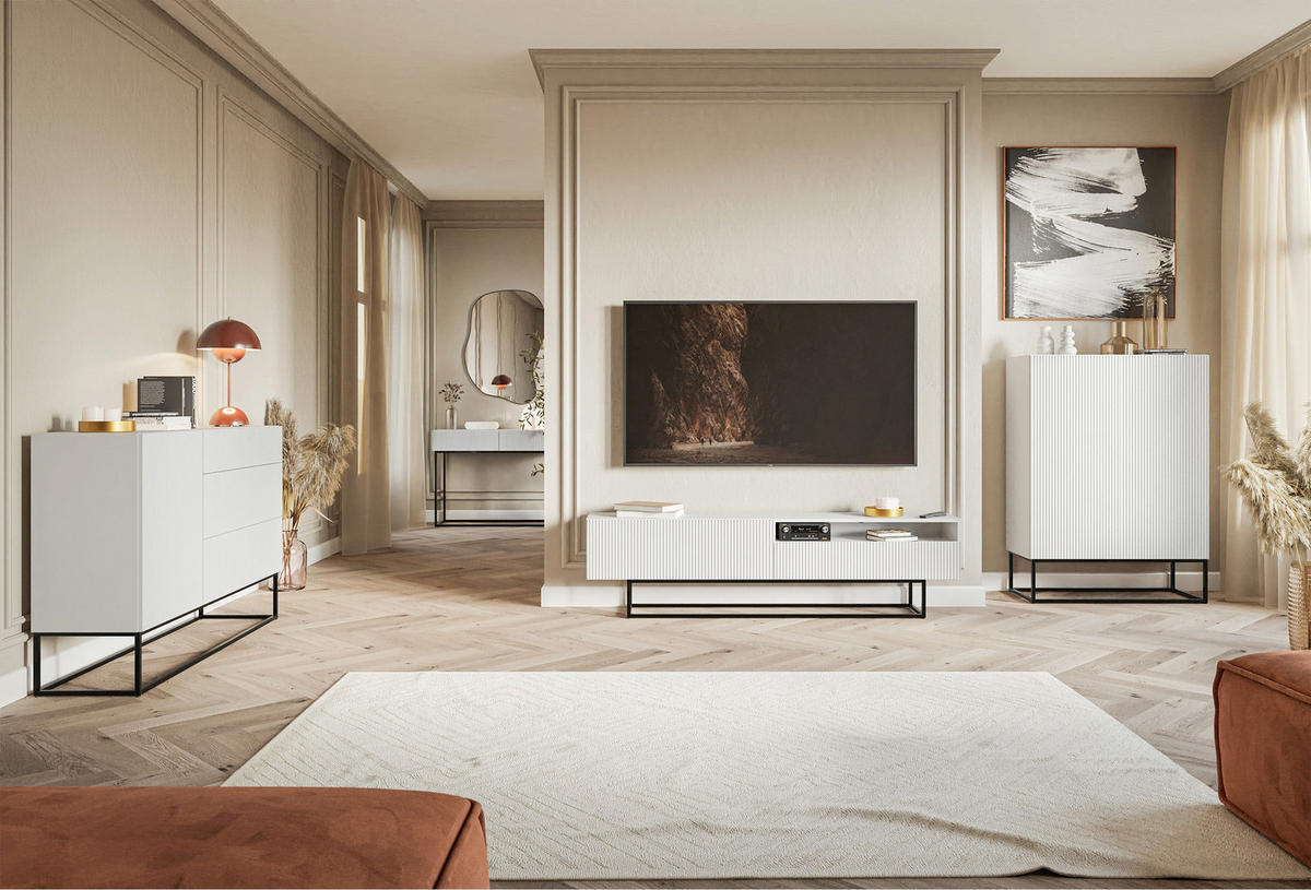 TV-SCHRANK Veldio Weiß Schwarz mit offenem Fach 175 cm - Schwarz/Weiß, Holzwerkstoff/Metall (175/46.5/31.6cm) - Selsey