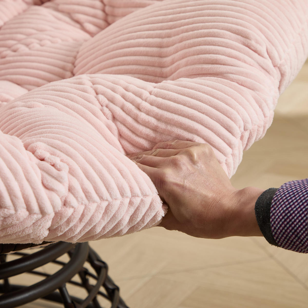 GARTEN-RELAXSESSEL Papasansessel, 360° drehbar,Rattan, Rosa - Rosa, Metall (60/67/92cm) - LVHOM