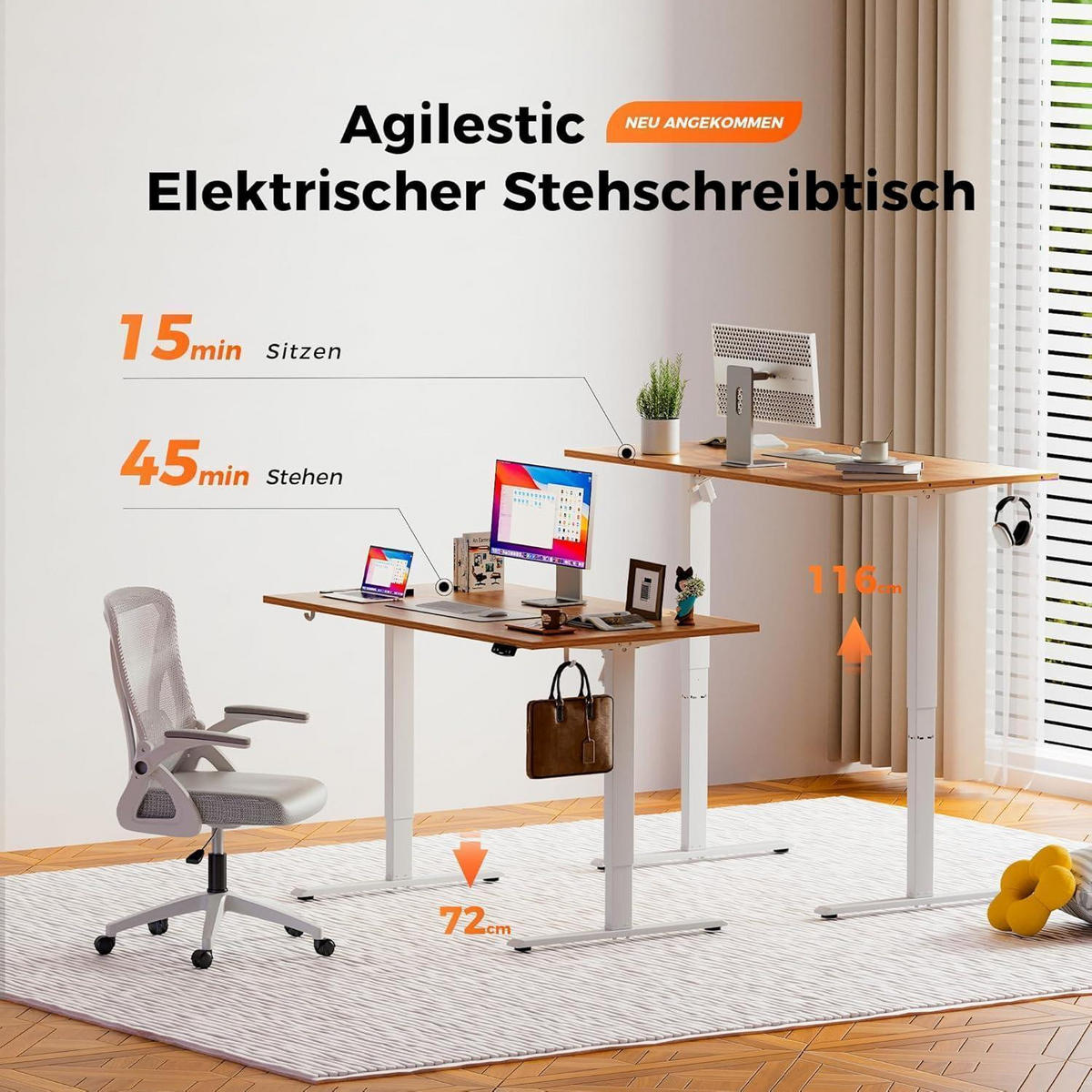 SCHREIBTISCH Höhenverstellbar Elektrisch 180 x 80 cm Hellbraun - Braun, Holzwerkstoff (180/80/75cm)
