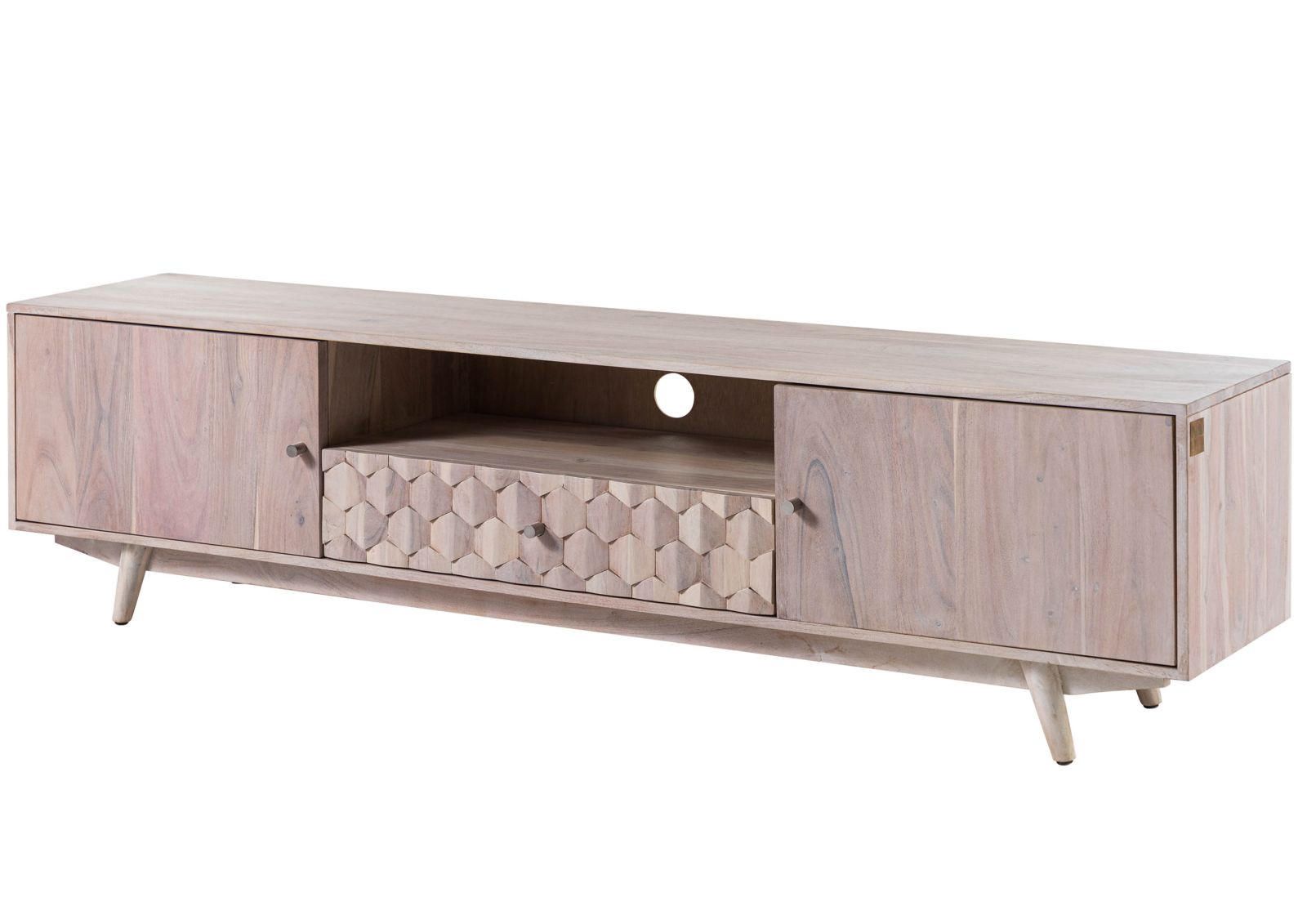 TV-BOARD 188x40x48 Akazie weiß lackiert MOSAYK #205 - Weiß, Holz (188/48/40cm) - Massivmoebel24