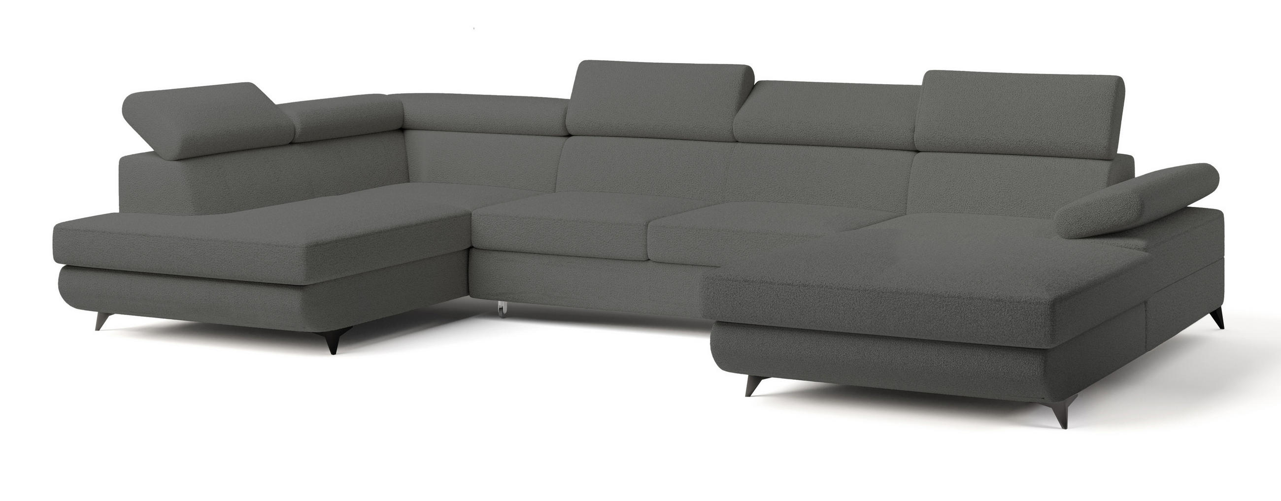 WOHNLANDSCHAFT RUBANO L-S Grau Boucle-Stoff mit Schlaffunktion - Grau, Holz (339/89/190cm) - MASSENO