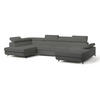 WOHNLANDSCHAFT RUBANO L-S Grau Boucle-Stoff mit Schlaffunktion - Grau, Holz (339/89/190cm) - MASSENO