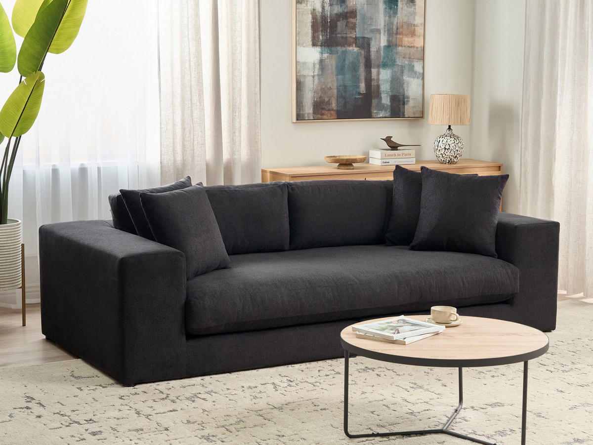 3-SITZER-SOFA schwarz mit Kissen Glorvika - Schwarz, Textil (240/58/120cm) - Beliani