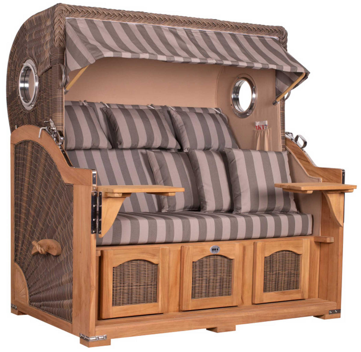 STRANDKORB XXL Düne Grande Teak PE Grey - Braun/Grau, Metall (170/170/95cm) - Mr. Deko