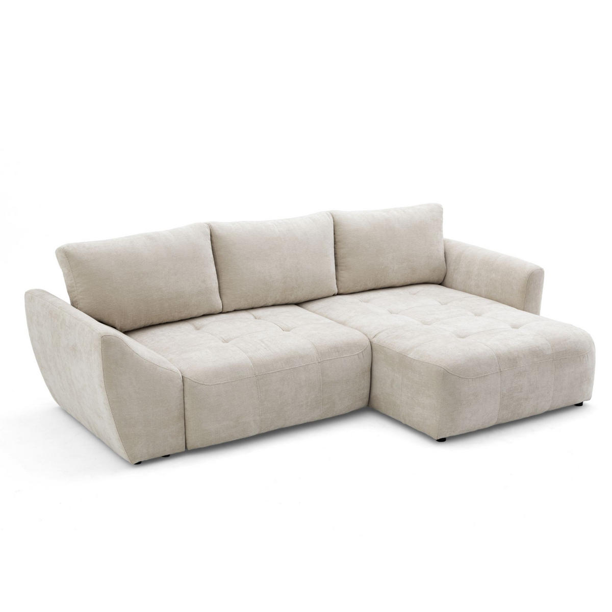 ECKSOFA NICE L Rechts mit Schlaffunktion 137x204 Chenille Beige - Beige/Schwarz, Holz/Textil (165/260cm) - Muffo