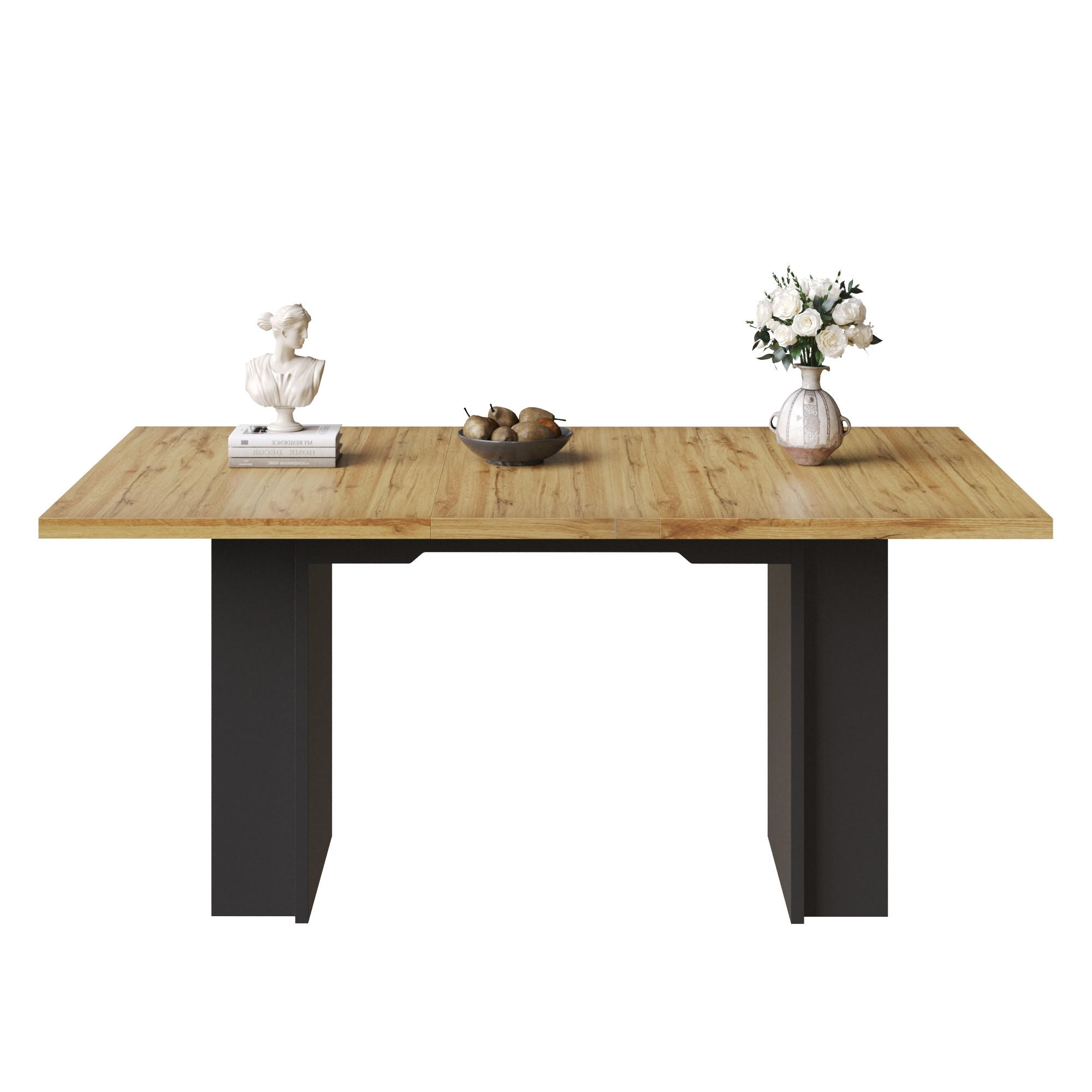ESSTISCH in Naturfarbe und Schwarz ausziehbarer Esszimmertisch mit Regalen für Küche und Esszimmer, L120-160/B80/H75 cm - Schwarz/Naturfarben, Holzwerkstoff/Metall (80/160/75cm) - STILVORA