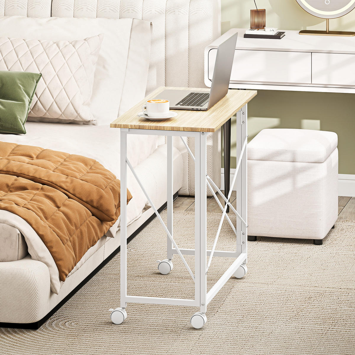 SCHREIBTISCH MDF, Stahl Naturholz - Hellbraun/Weiß, Holzwerkstoff/Metall (80/40/75cm) - HOMCOM