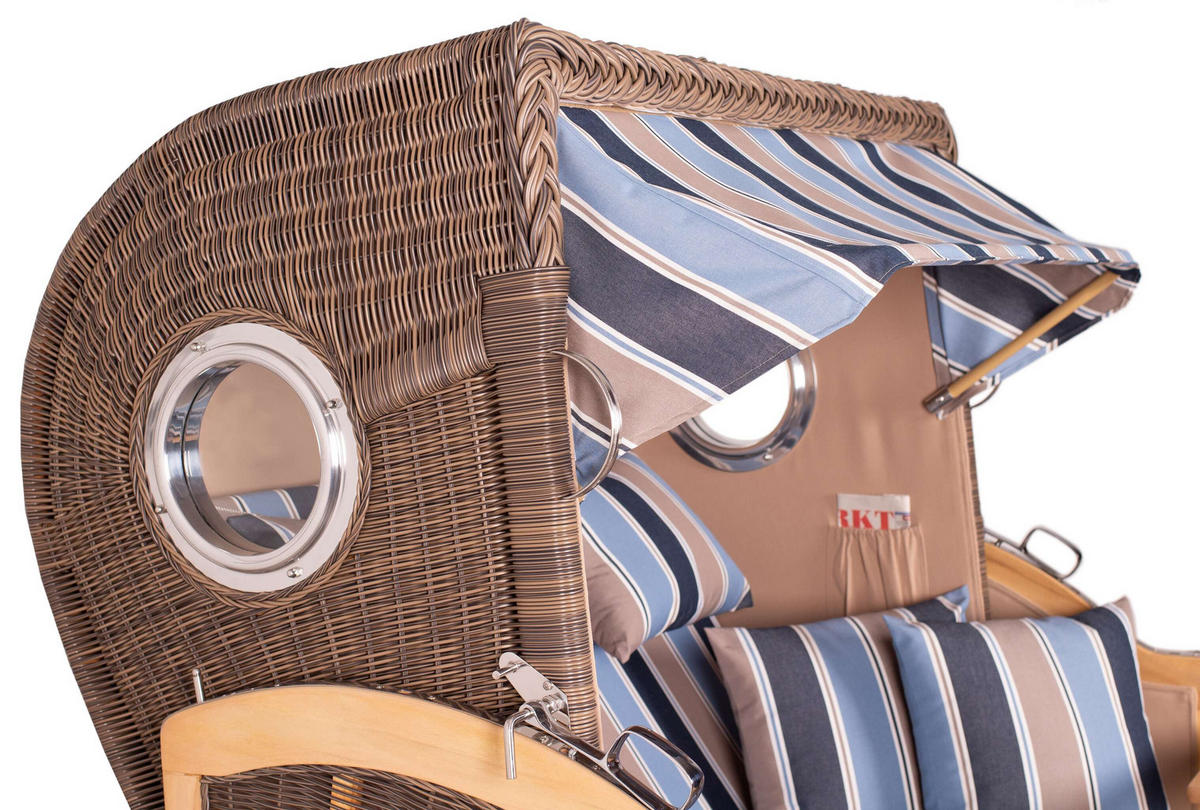 STRANDKORB Baltikum Teak 2,5 Sitzer - Blau/Braun, Holz/Metall (142/170/95cm) - Mr. Deko