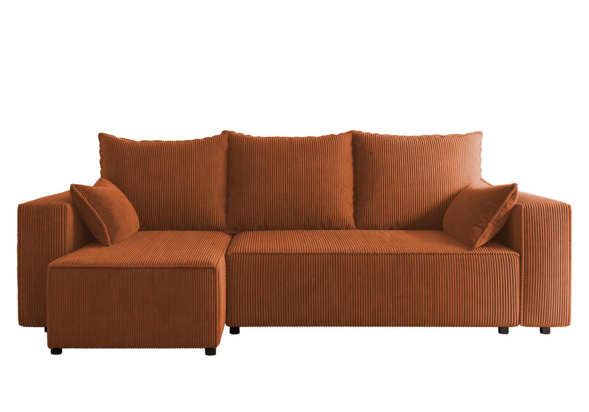 ECKSOFA Tobi mit Bettkasten und Schlaffunktion, L-Form, Cordstoff, Universal - Rostfarben, Holzwerkstoff (246/145cm) - 4ALL HOME