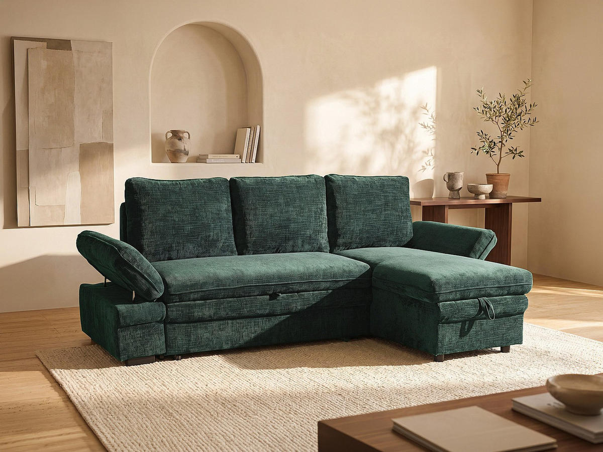 SCHLAFSOFA - 4 Personen - stoff - grün Siviara - Grün, Textil (258/85/146cm) - Vente-Unique