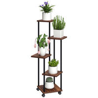 BLUMENSTÄNDER DE-05304 5 Ebenen, versetzt, mit Rollen Holz/Stahl - Naturfarben, Holz (59/59/110cm) - ComfortXL