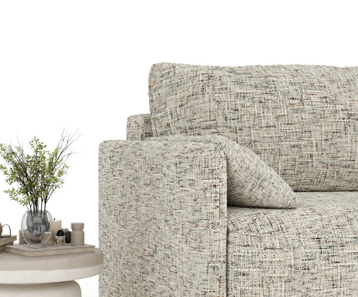 SCHLAFSOFA MIT ECKSOFA-FUNKTION Nappa Beige Webstoff - Beige/Schwarz, Holz/Holzwerkstoff (215/100/112cm) - Maison de Reve