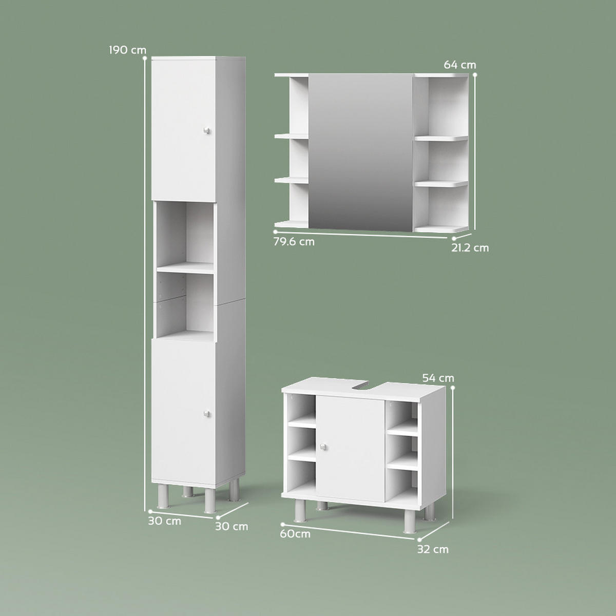 BADMÖBEL-SET Fucino Weiß 3 Teile, mit Hochschrank - Weiß, Holzwerkstoff (60/54/32cm) - Livinity®