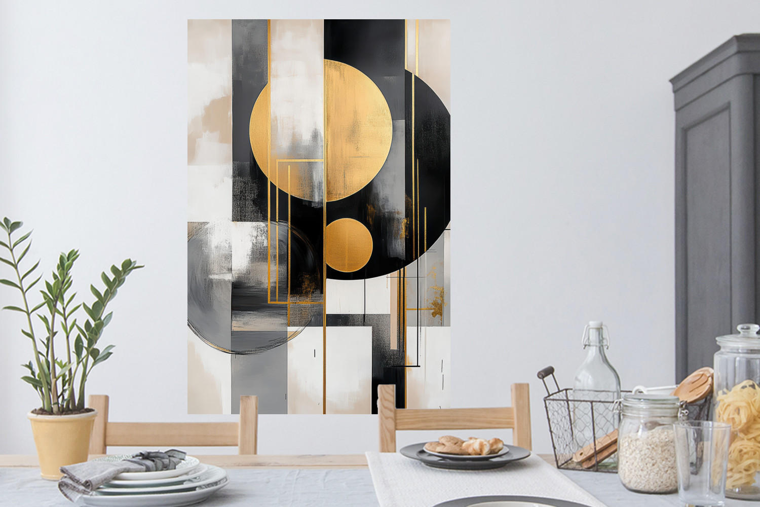 WANDTATTOO Abstrakt - Gold - Silber - Formen - Ästhetisch - Modern 80x120 cm - Goldfarben, Kunststoff (80/120/0.1cm) - MuchoWow