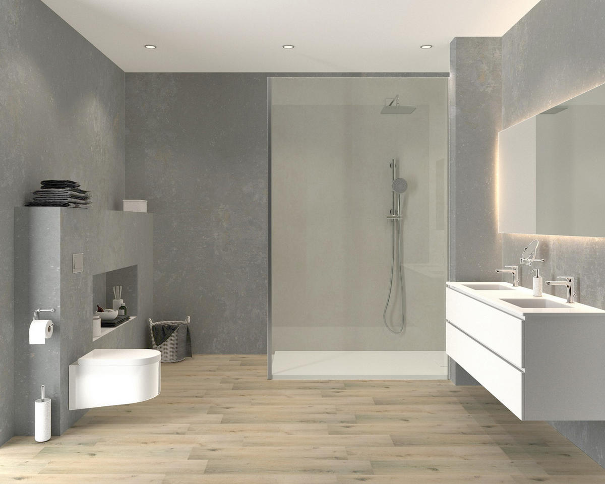AQUA-STEP- ALL IN ONE - Wasserdichte Wandpaneele und Bodenpaneele für Badezimmer - Brighton - 6 Paneele (2,34m²) - Hellgrau, Kunststoff (122/32/0.45cm) - Aqua-Step® 