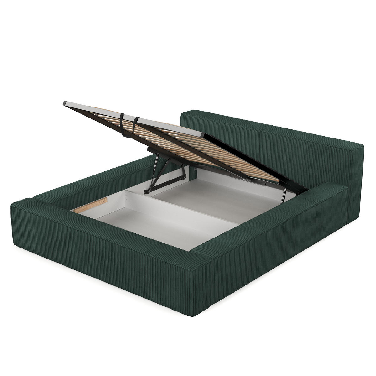 POLSTERBETT Casto mit Stauraum 200/200 cm Grün im Poso Stoff - Schwarz/Naturfarben, Holz/Holzwerkstoff (200/200cm) - AltaBeds