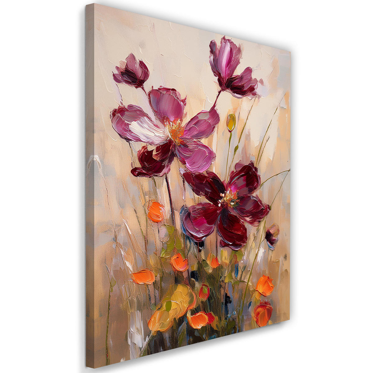 WANDBILD blumen wiese natur burgunderrot - Multicolor, Textil (40/60cm) - Feeby