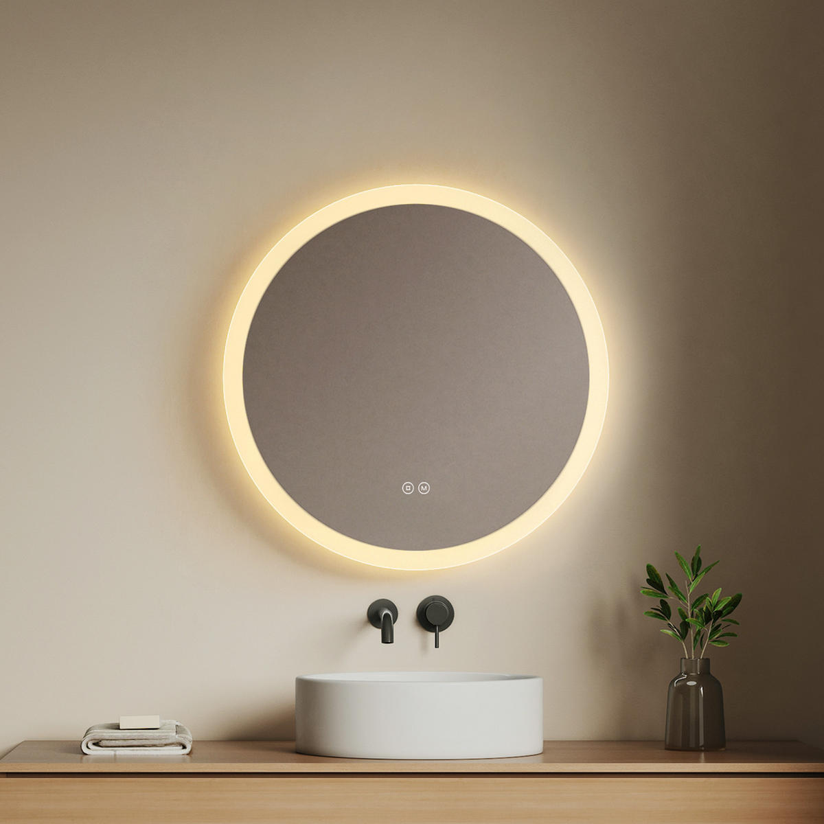 BADRUMSSPEGEL LED Ø 60 cm rund, ljuskant, 3 ljuslägen, imfri - Transparent, Glas (60/60/3.5cm) - EMKE