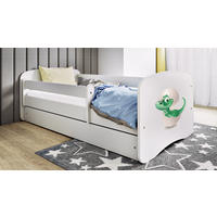 KINDERBETT Kleiner Dino 70x140 cm mit Schublade, Rausfallschutz & Lattenrost, Weiß - Weiß, Holzwerkstoff (70/140cm) - RAUMHIRSCH FURNITURE
