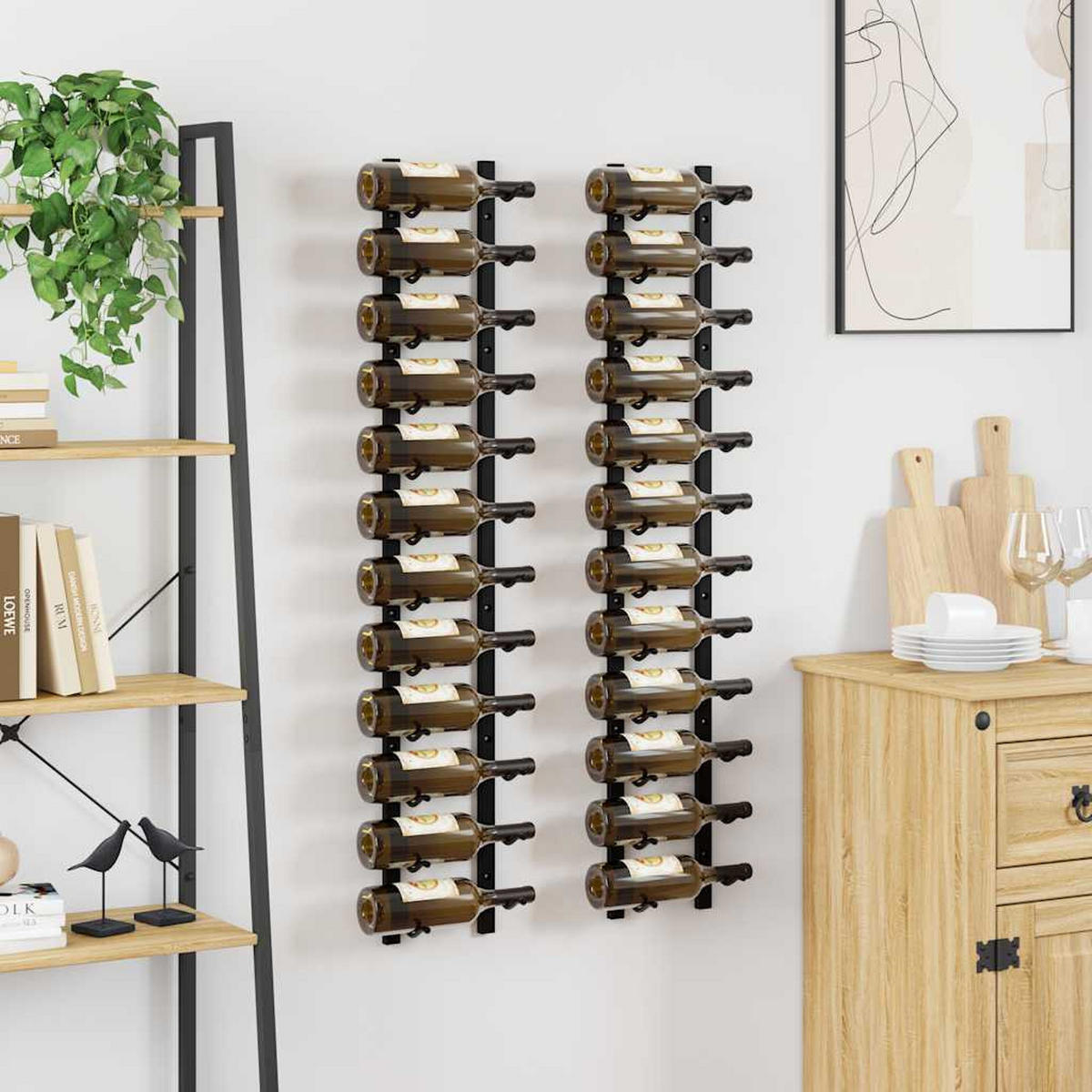 WEINREGALE zur Wandmontage Für 12 Flaschen, aus Metall, Schwarz, 2-teiliges Set - Schwarz, Metall (11/116/19cm) - vidaXL