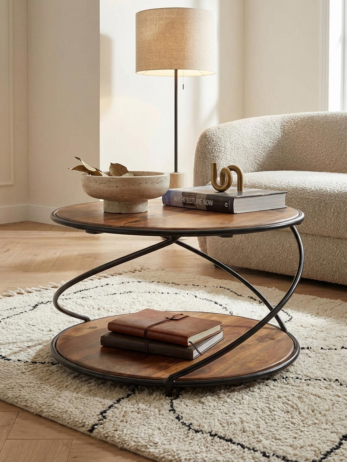 COUCHTISCH Schwarz/Braun, Sheesham Massivholz und Edelstahl, mit 2 Ablageflächen - Schwarz/Braun, Holz/Metall (58/58/35cm) - KADIMA DESIGN