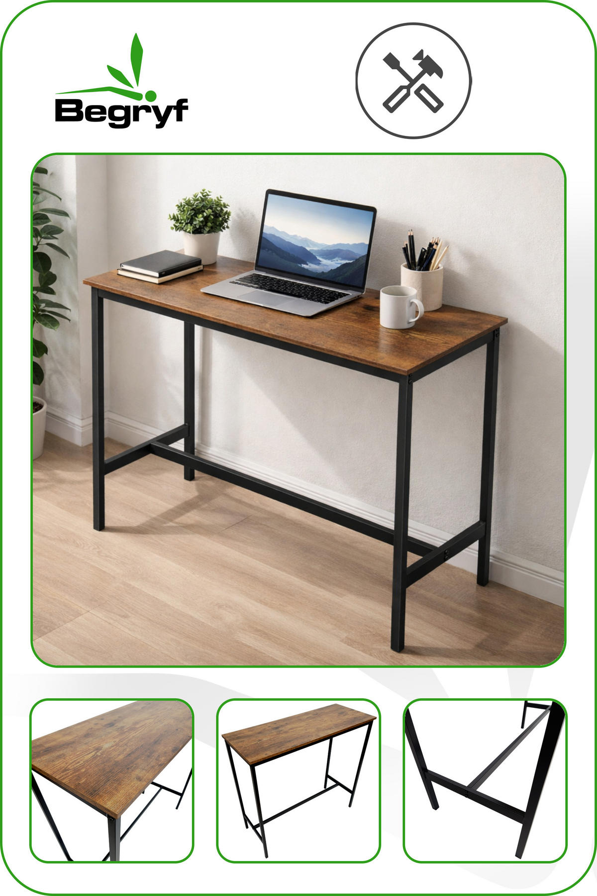 BARTISCH Holzoptik Metall Dunkelbraun Schwarz Küchentisch 100×40×90 cm - Dunkelbraun/Schwarz, Holzwerkstoff/Metall (40/100/90cm) - Begryf