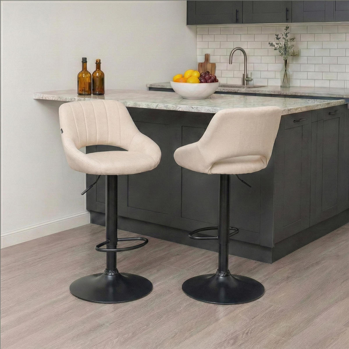 BARHOCKER Stoff Creme - Creme/Schwarz, Textil/Metall (47/85/48cm) - CLP