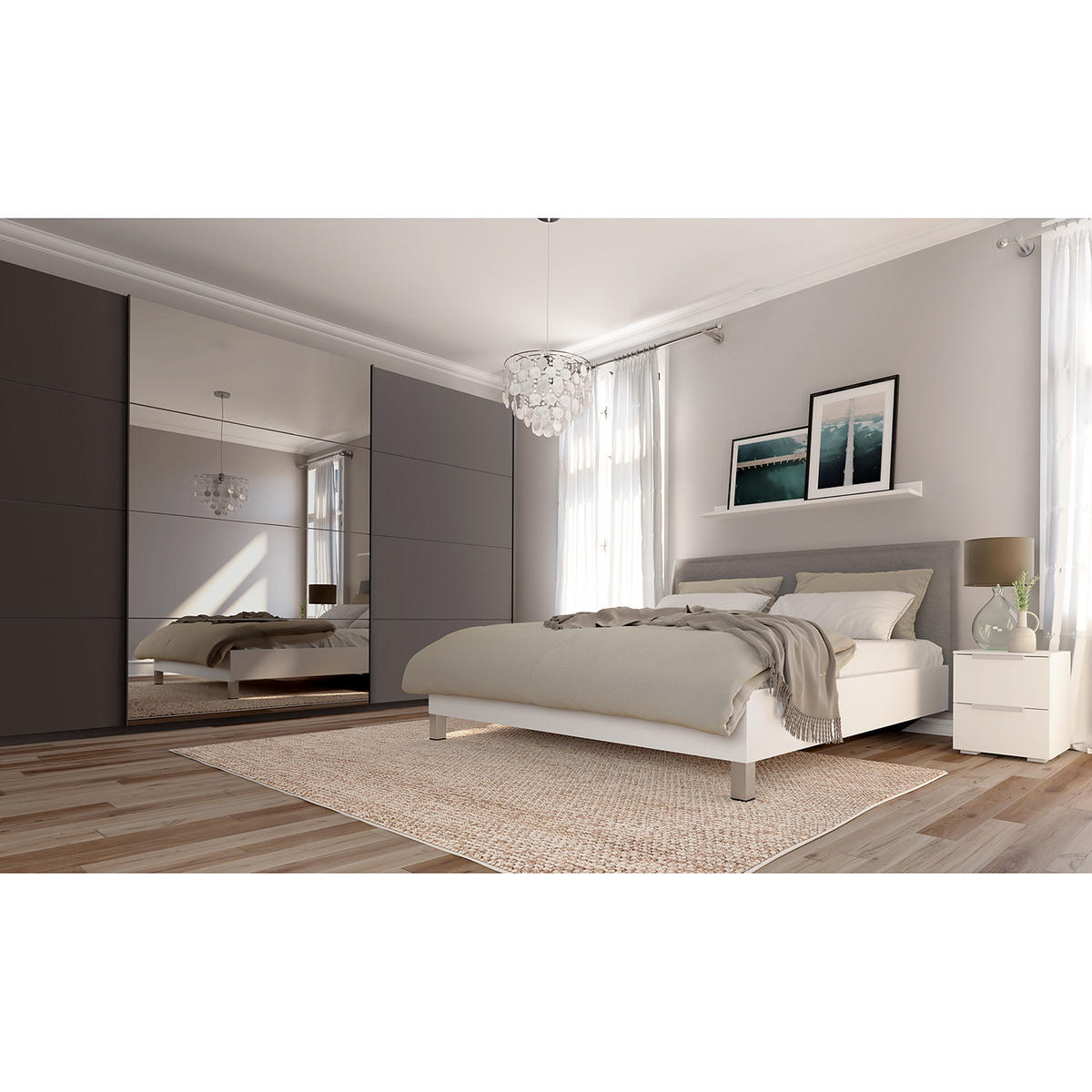 SCHWEBETÜRENSCHRANK - Graphitfarben, Glas/Holzwerkstoff (405/236/68cm) - home24