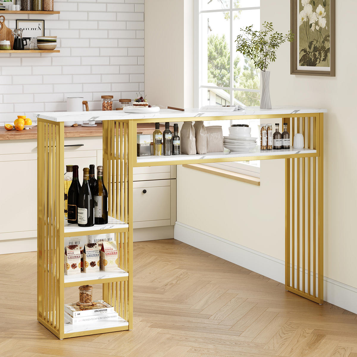 BARTISCH 140/40/105 cm mit Stauraum DE-39847 Gold - Goldfarben, Metall (40/140/105cm) - ComfortXL
