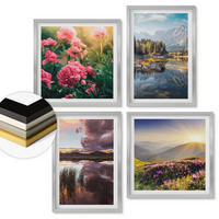 WANDBILDER 4er Set - 50x50 cm & 40x60 cm Silberner Rahmen - Blumengarten, Bergwiese, Wasser - Silberfarben, Kunststoff (50/50cm) - ArtPrintCave