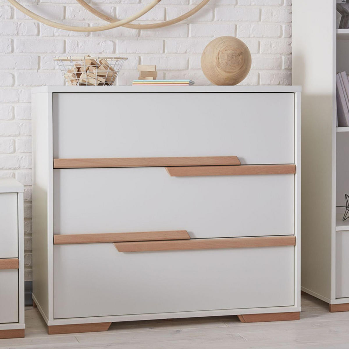 DĚTSKÁ KOMODA bílá a dřevo - bílá, kompozitní dřevo (98.5/93/56cm) - Petits-meubles