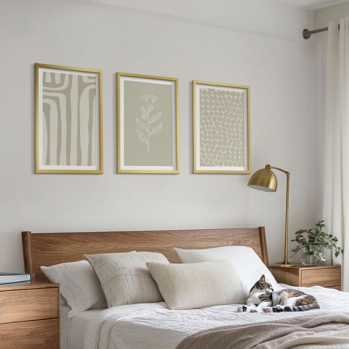BILDER SET 3er Set - 40x60 cm Goldrahmen - Geometrische Pflanzenmuster - Goldfarben, Kunststoff (40/60cm) - TULUP