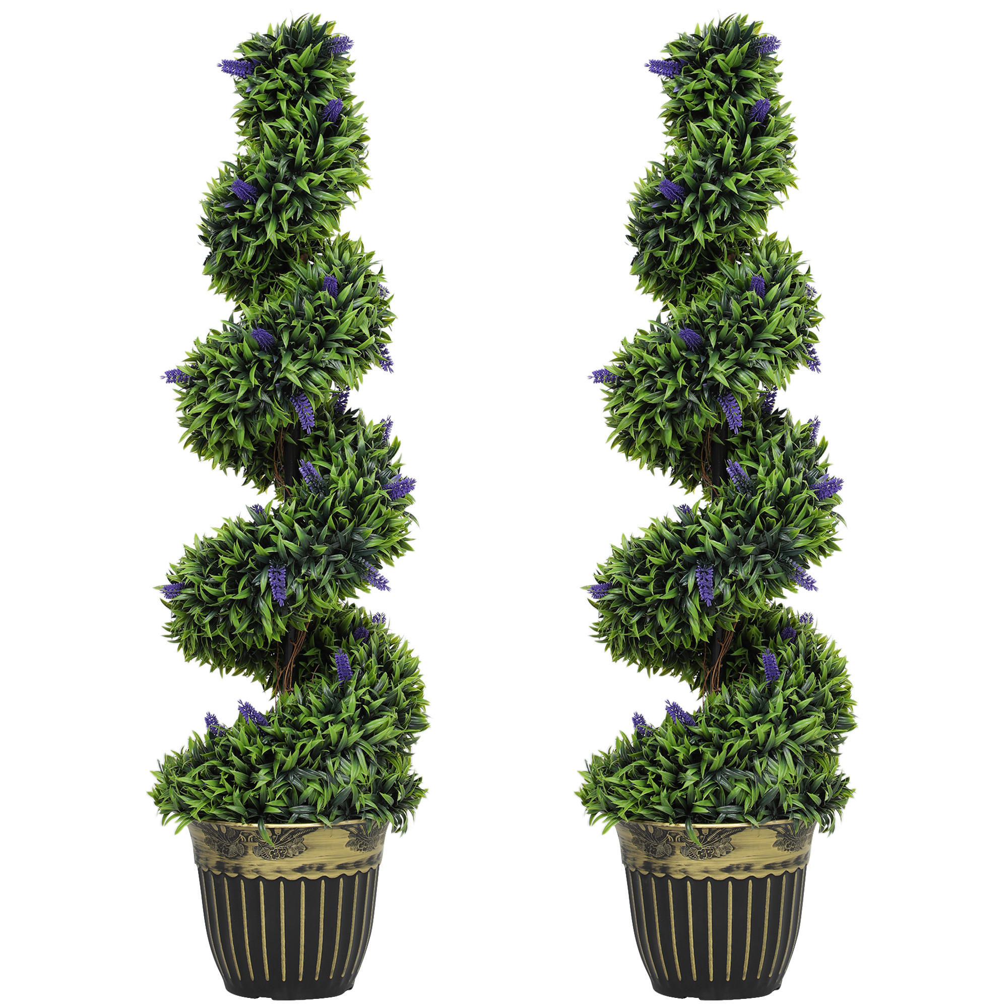 2ER Set Künstlicher Spiralen-Buchsbaum mit Lavendel groß 115cm im Topf - Grün, Kunststoff (115cm) - HOMCOM