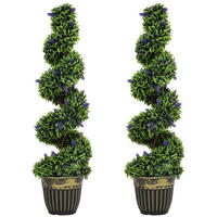 2ER Set Künstlicher Spiralen-Buchsbaum mit Lavendel groß 115cm im Topf - Grün, Kunststoff (115cm) - HOMCOM