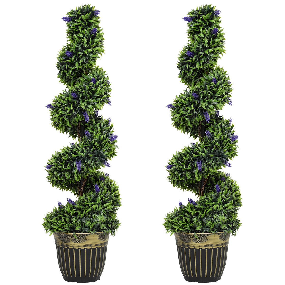 2ER Set Künstlicher Spiralen-Buchsbaum mit Lavendel groß 115cm im Topf - Grün, Kunststoff (115cm) - HOMCOM