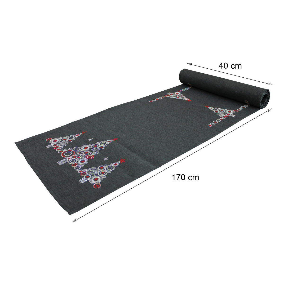 TISCHLÄUFER Weihnachten 40/170 cm Weihnachtsbaum bestickte Leinenoptik - Anthrazit, Textil (40/170cm) - TiborTex