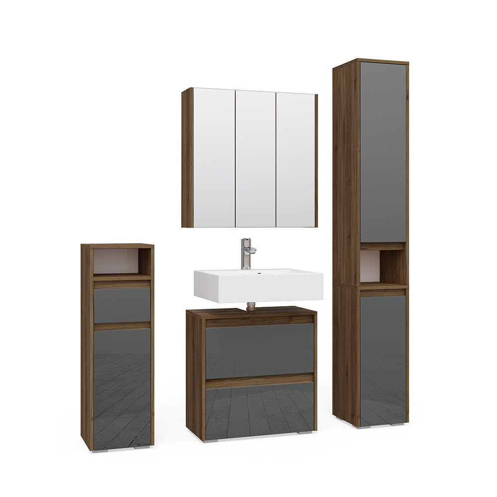 BADMÖBEL-SET Majest Anthrazit 4 Teile - Anthrazit/Walnussfarben, Holzwerkstoff (60/62/30cm) - Vicco