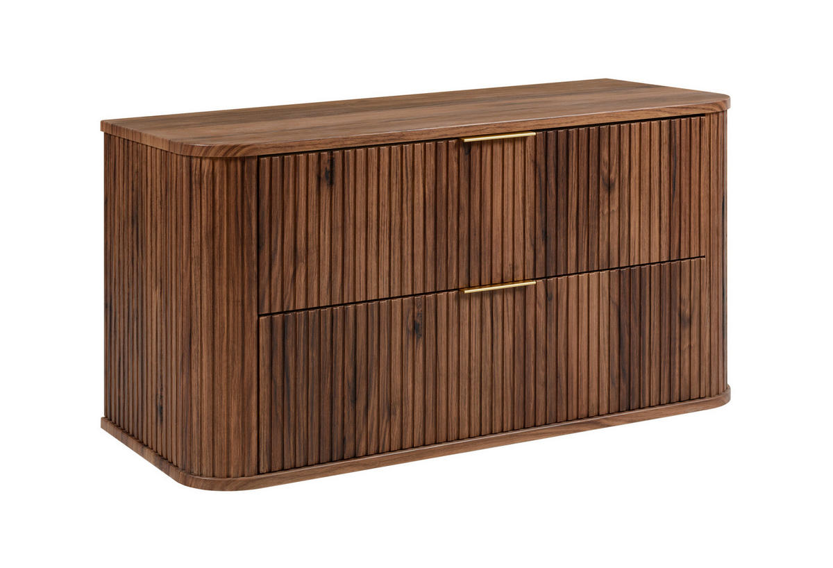 BADEZIMMERSCHRANK, Eiche-Nussbaum, Goldene Griffe, 100 x 51,7 x 41,5 cm - Dunkelbraun/Goldfarben, Holzwerkstoff/Kunststoff (100/51.7/41.5cm) - 3XE LIVING