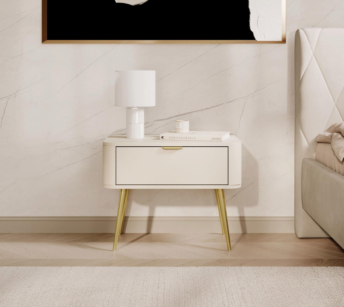 NACHTTISCH Oval Beige 63 cm - Beige/Goldfarben, Holzwerkstoff/Metall (62.6/49.2/38cm) - Selsey