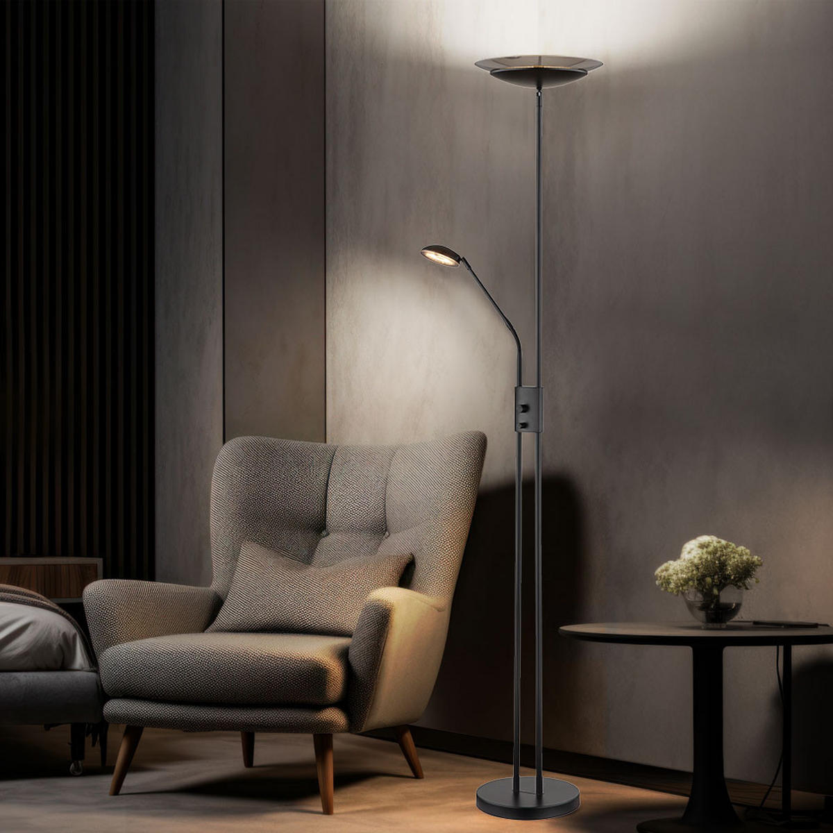 LED STEHLEUCHTE Metall Grau Rauchoptik - Grau, Glas (57/57/178.5cm) - Globo Lighting