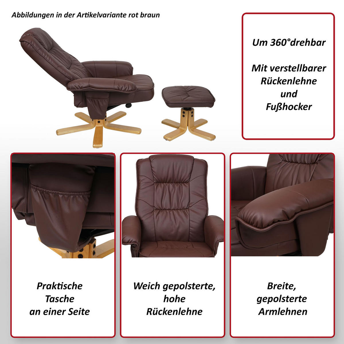 RELAXSESSEL MIT HOCKER Bordeaux - Bordeaux, Textil (80/100/105cm) - MCW