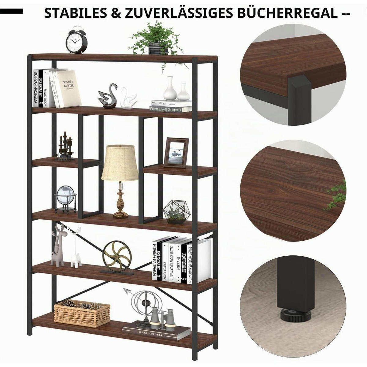 BÜCHERREGAL mit 6 Ebenen Walnuss 180 cm - Braun, Metall (120/178/30cm)