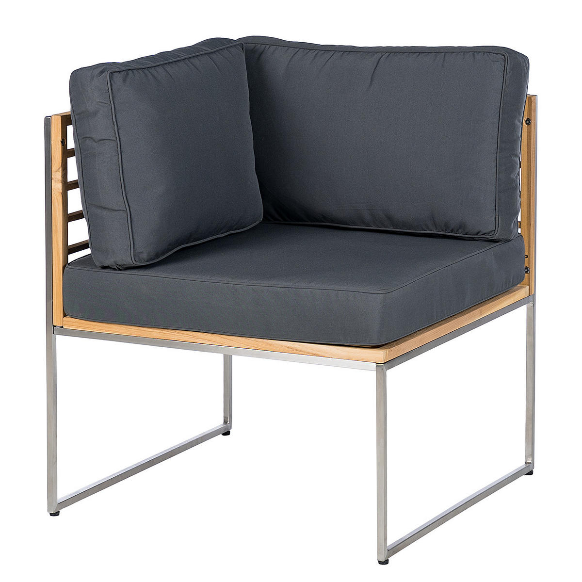 TEAKHOLZ GARTENBANK - 3-teilig - Webstoff / Teak massiv - Grau / Braun - Hellgrau, Holz/Textil (1/1/1cm) - home24