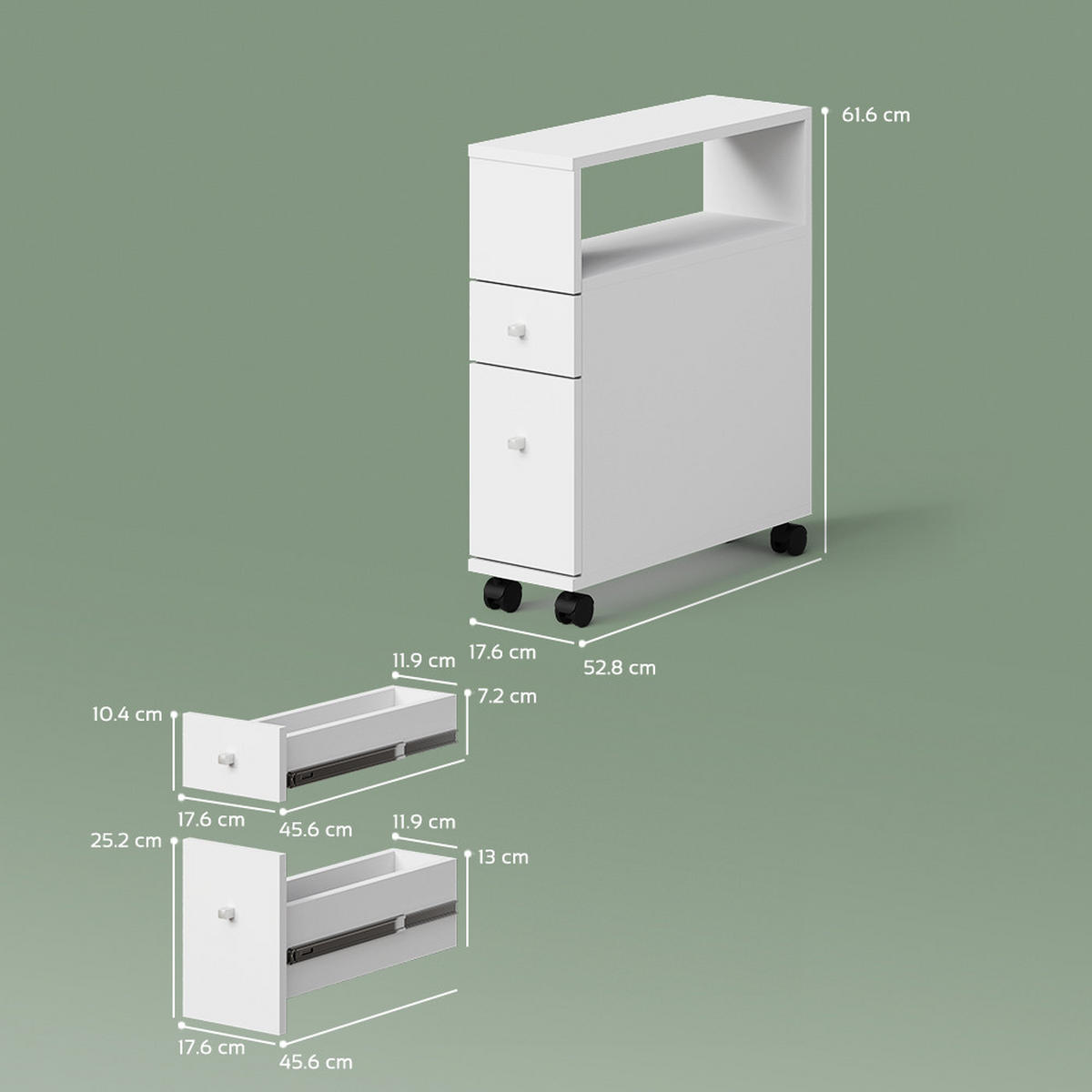 BADSCHRANK Fucino Weiß 18 x 61.6 cm mit 2 Schubladen - Weiß, Holzwerkstoff (18/61.6/53cm) - Livinity®