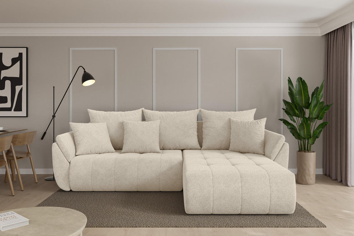 ROHOVÁ SEDAČKA s funkcí spaní, otoman vpravo TOKO-L 277x194x86 krémová velur - černá/krémová, kompozitní dřevo/textil (277/194cm) - ALTDECOR