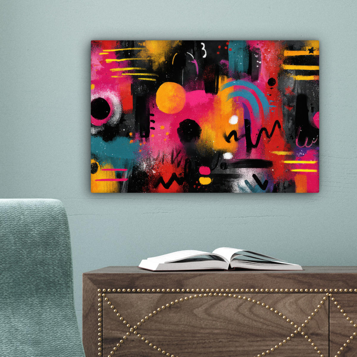 LEINWANDBILD Farbflächen - Formen - Bunt - Abstrakt Deko Schlafzimmer 30x20 cm - Pink, Textil (30/20cm) - MuchoWow